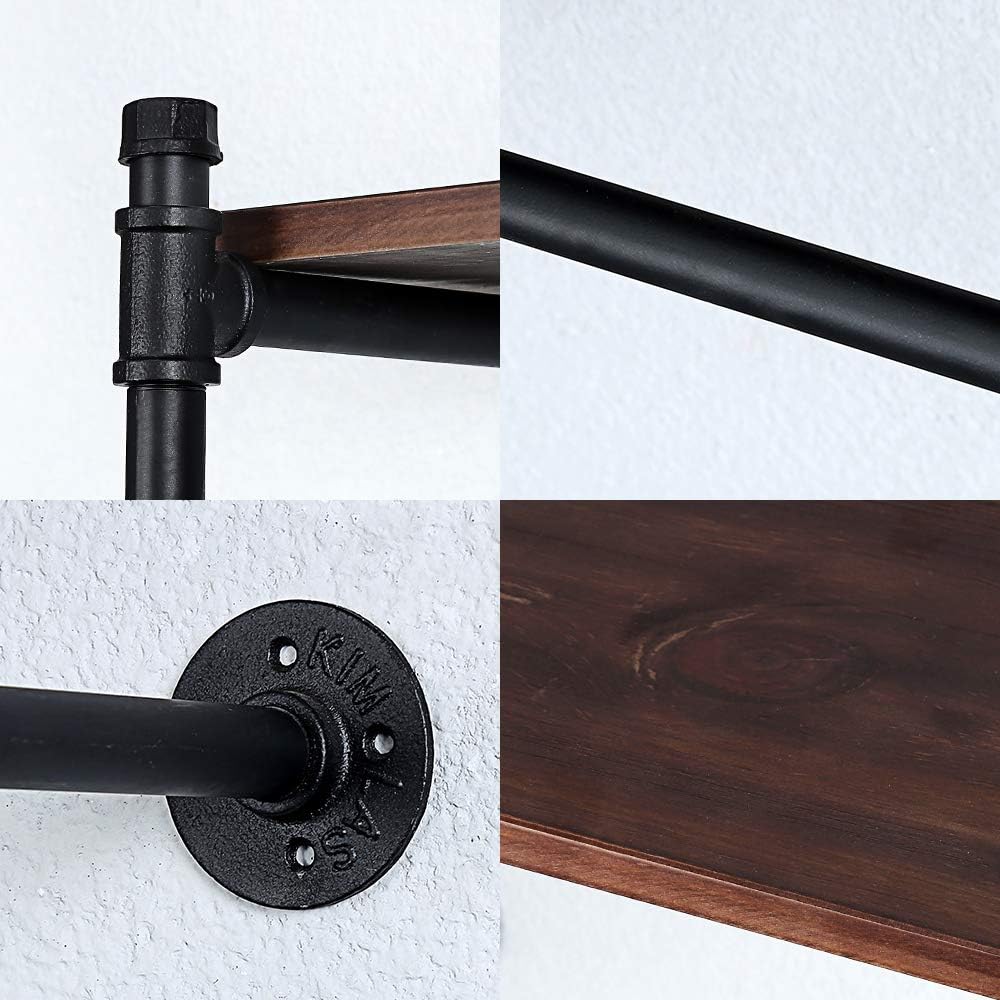 Estante industrial de la ropa del tubo montado en la pared con estante de madera,Estante de la ropa al por menor rústico estante de la exhibición de