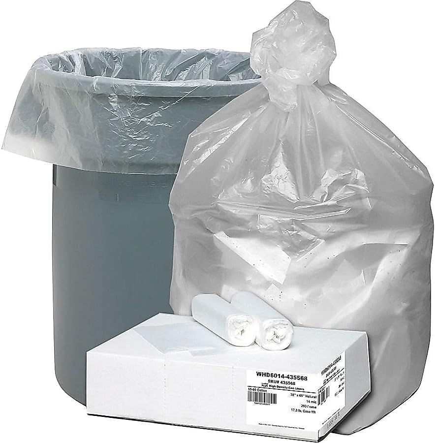 1072717 PT# WHD6014 – Bote de basura con forro de 55-60 galones, 14 micros, 38 x 60 pulgadas, natural 200Bx fabricado por Webster Industries