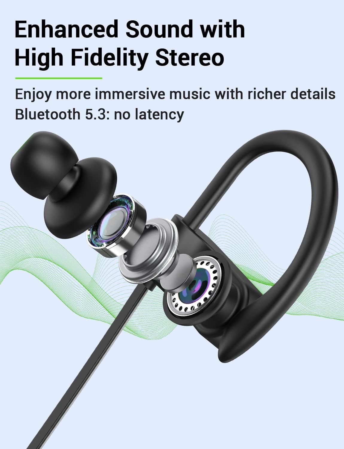 Stiive Auriculares Bluetooth, auriculares deportivos inalámbricos IPX7 impermeables con micrófono, auriculares estéreo a prueba de sudor,