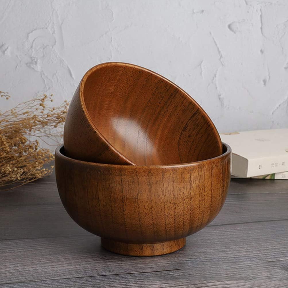 Hemoton Tazón de madera simple de 10X6.5CM Tazón de comida Tazón de madera hecho a mano Tazones de sopa Cuencos de cereales Tazones de arroz Tazones