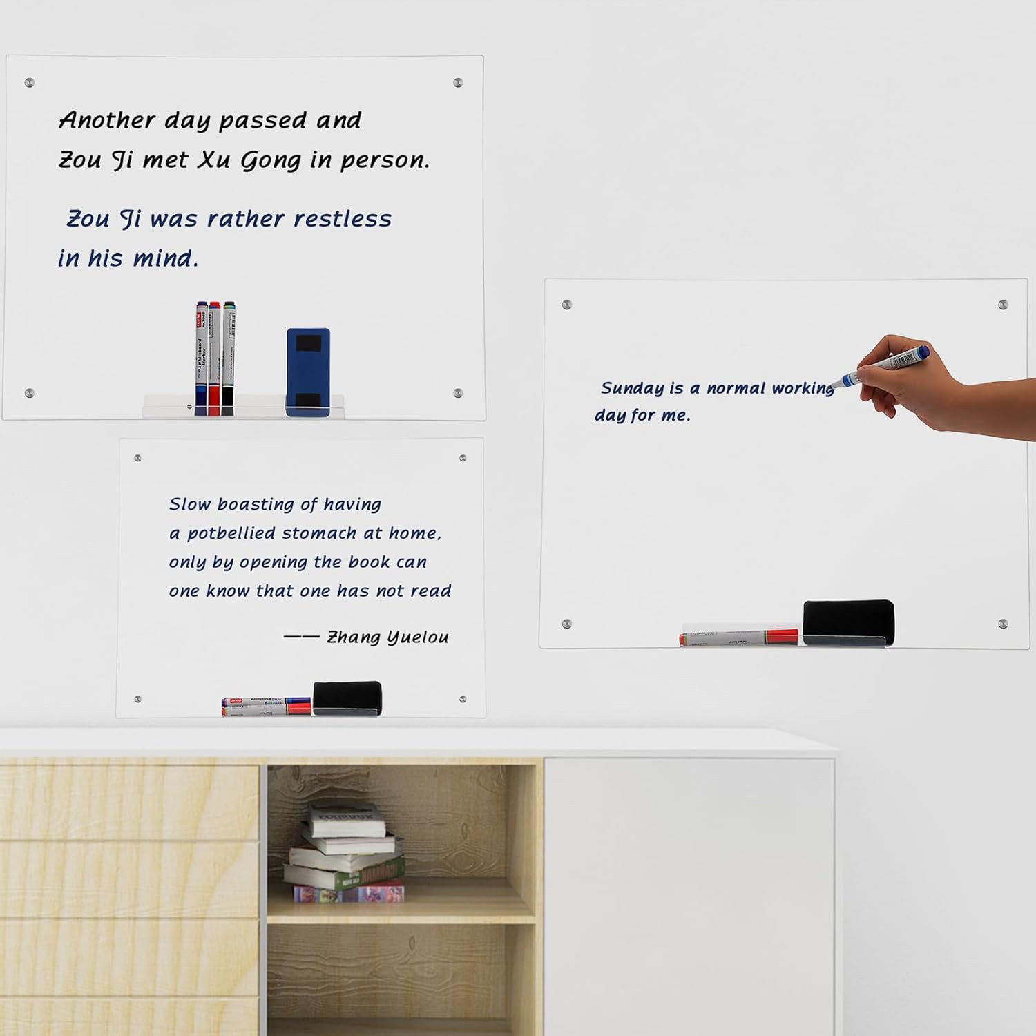 Pizarra acrílica de borrado en seco, pizarra blanca para pared, diseño sin marco, con marcador de borrado en seco y soporte, borrador, adecuado para