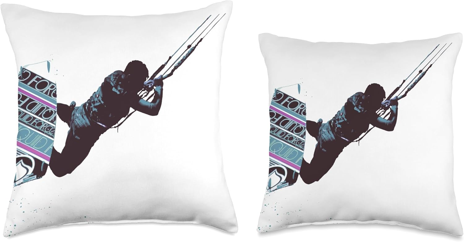 Kitesurf Gifts and Surf Lover Tees by taiche Kitesurfing Action Kite and Surf Illustration Throw Pillow, 18×18, Multicolor