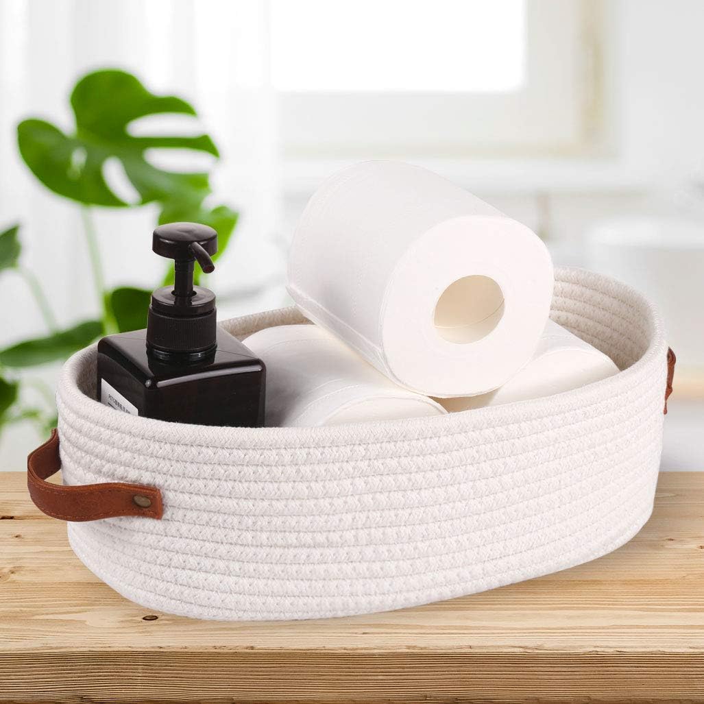 Cesta de almacenamiento tejida para tanque de inodoro, cesta organizadora de decoración del hogar de granja para baño, mesa y mostrador, 13 x 5.9 x