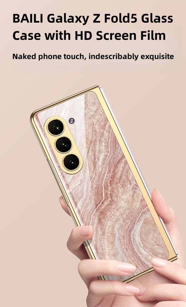 BAILI Funda para Galaxy Z Fold5, funda de vidrio Z Fold 5, funda protectora de vidrio templado ultrafina 9H Fold5, cubierta trasera de pintura de