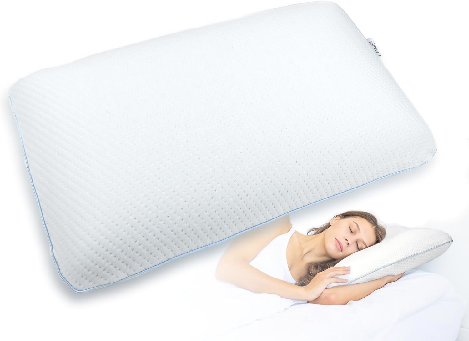 Almohada de espuma viscoelástica (24 x 15.8 x 5.1 pulgadas), almohada termorreguladora, almohada de apoyo de alta comodidad para dormir con funda