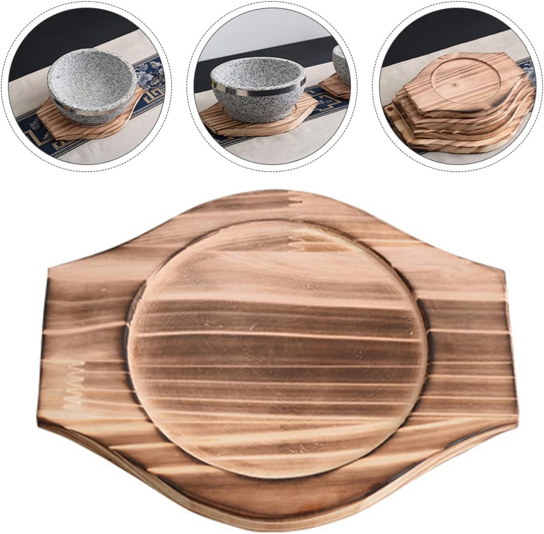 BESTonZON Bandeja decorativa, bandeja decorativa, soporte de escritorio, 2 piezas de salvamanteles de madera para cuenco base de madera, cuenco