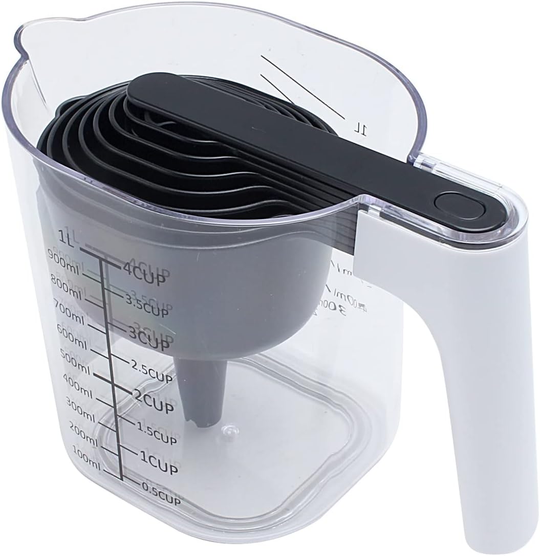 COOK WITH COLOR Juego de tazas medidoras – 9 PC. Taza medidora líquida apilable anidable, tazas medidoras secas y cucharas con embudo y raspador