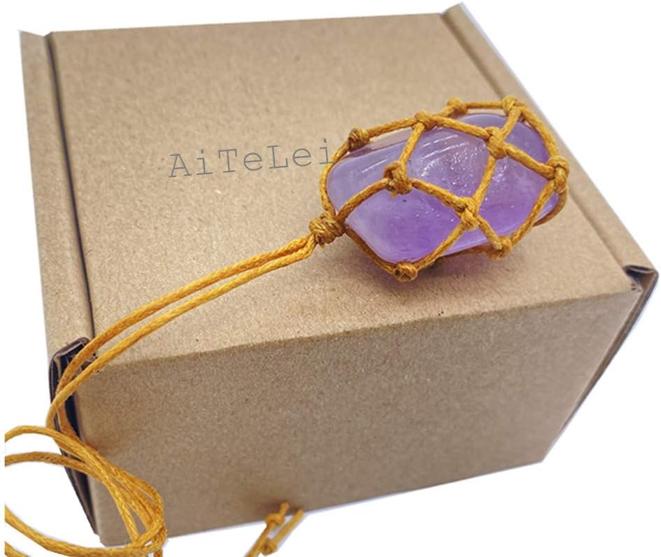 Collar con colgante de cristal crudo natural Reiki, chakra curativo, piedra de tratamiento con cuerda tejida a mano en color aleatorio, Piedra