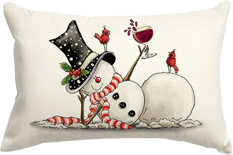 RABUSOFA Fundas de almohada de Navidad de 12 x 20 pulgadas, fundas de almohada de muñeco de nieve con letrero de alegría, fundas de cojín de