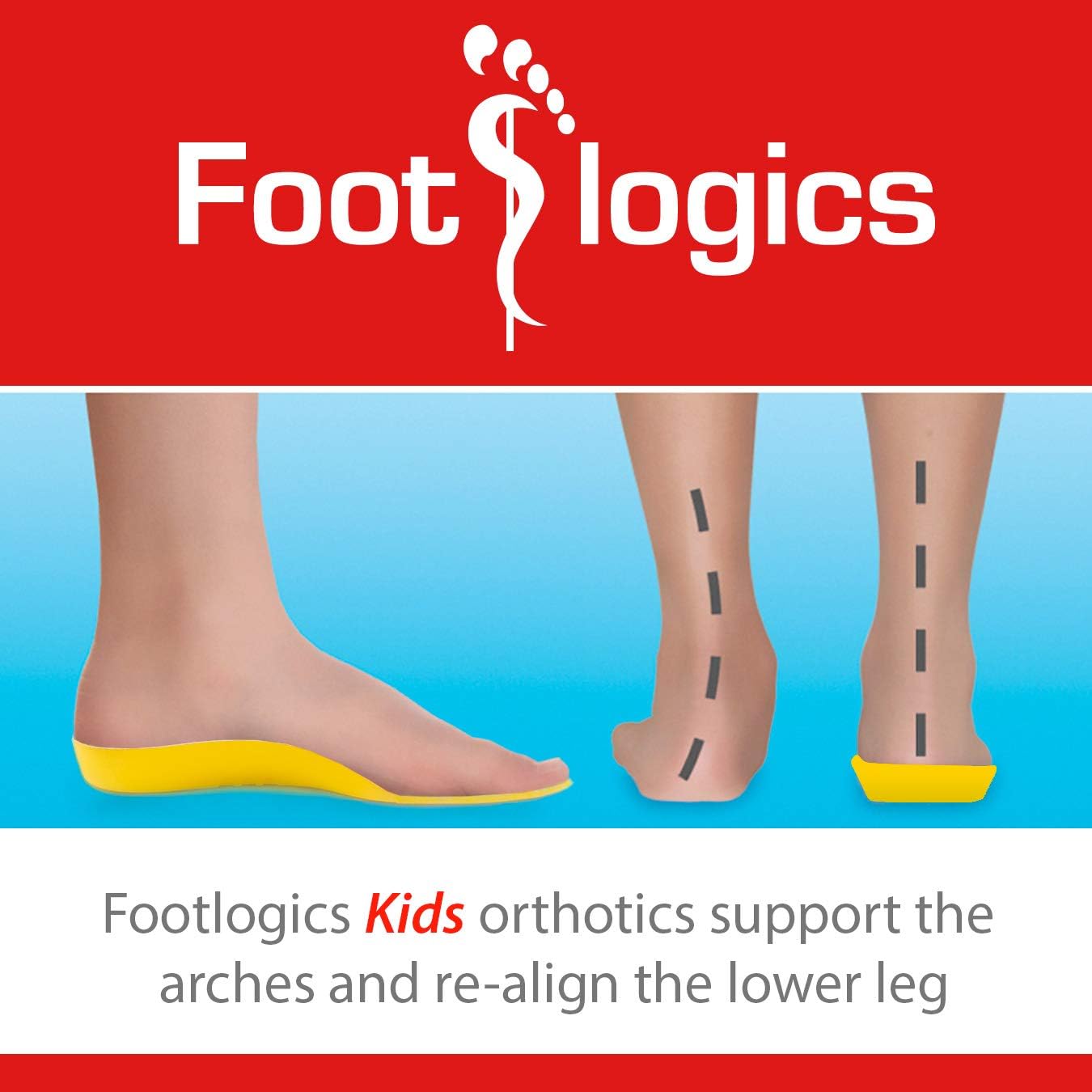 Footlogics Fun Kids – Plantillas ortopédicas para zapatos con soporte de arco para el dolor de talón de los niños (enfermedad de Sever), dolores de