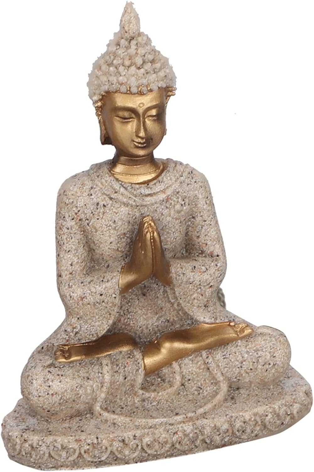 TOPINCN Estatua de Buda sentada, budismo, meditación, tallado, artesanía para decoración del hogar y jardín (A dorado)