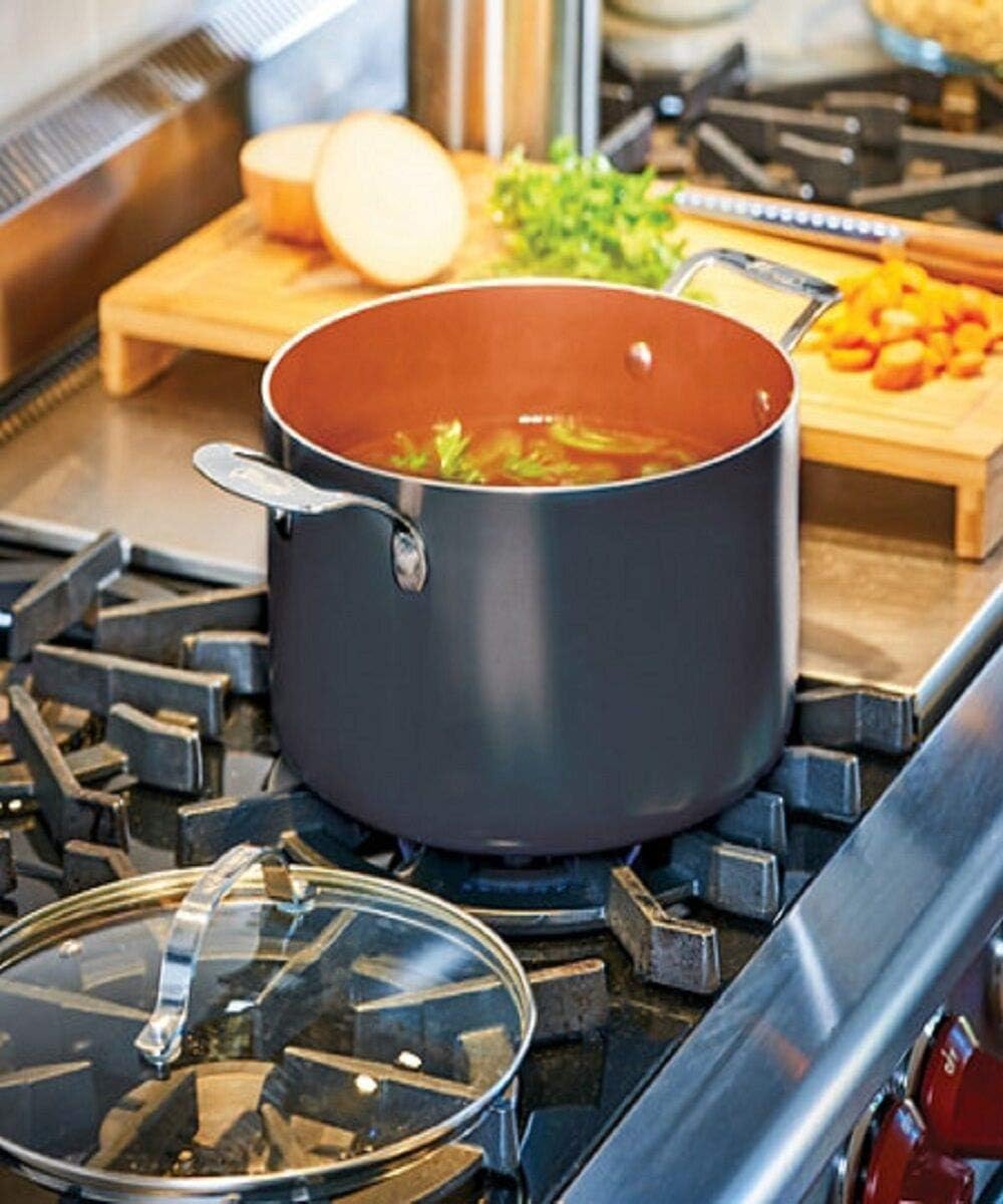 Gotham Steel Olla con revestimiento de cerámica ultra antiadherente y titanio, incluye tapa de vidrio templado, apto para lavavajillas, 7 cuartos de