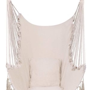 Silla hamaca colgante con cuerda oscilante, almohada colgante con borlas, máximo 330 libras, 2 cojines incluidos, silla colgante grande de macramé Silla hamaca colgante con cuerda oscilante, almohada colgante con borlas, máximo 330 libras, 2 cojines incluidos, silla colgante grande de macramé