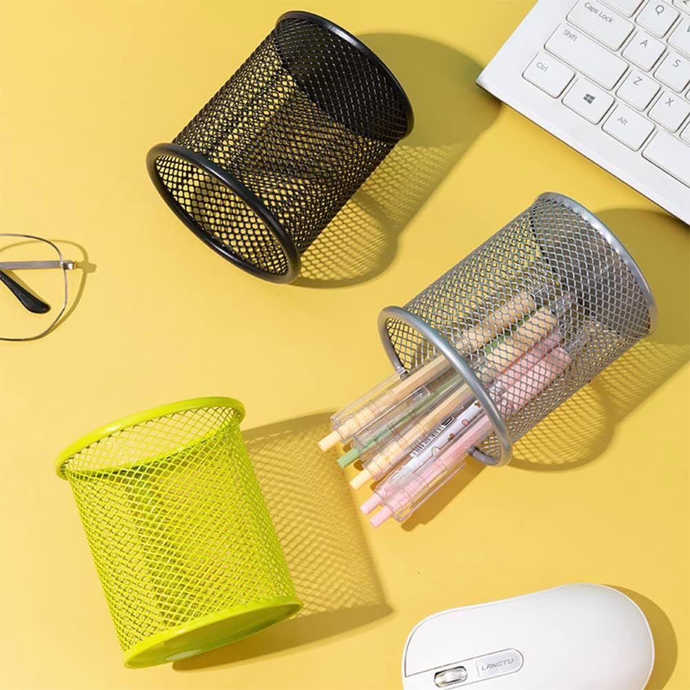 UNIYO Portalápices de malla – 4 bolígrafos de metal organizan vasos para lápices (verde)