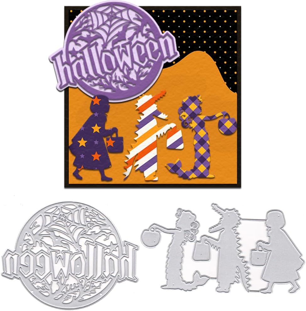 Troqueles de corte de fondo de palabras de Halloween de metal, muere tela de araña, bruja, dinosaurio, sirena, troquelado, plantillas en relieve,