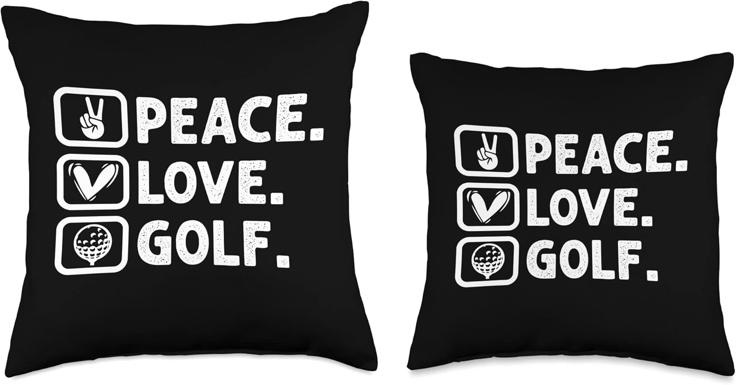 Peace. Love. Golf. Gift for Golfers Throw Pillow, 18×18, Multicolor