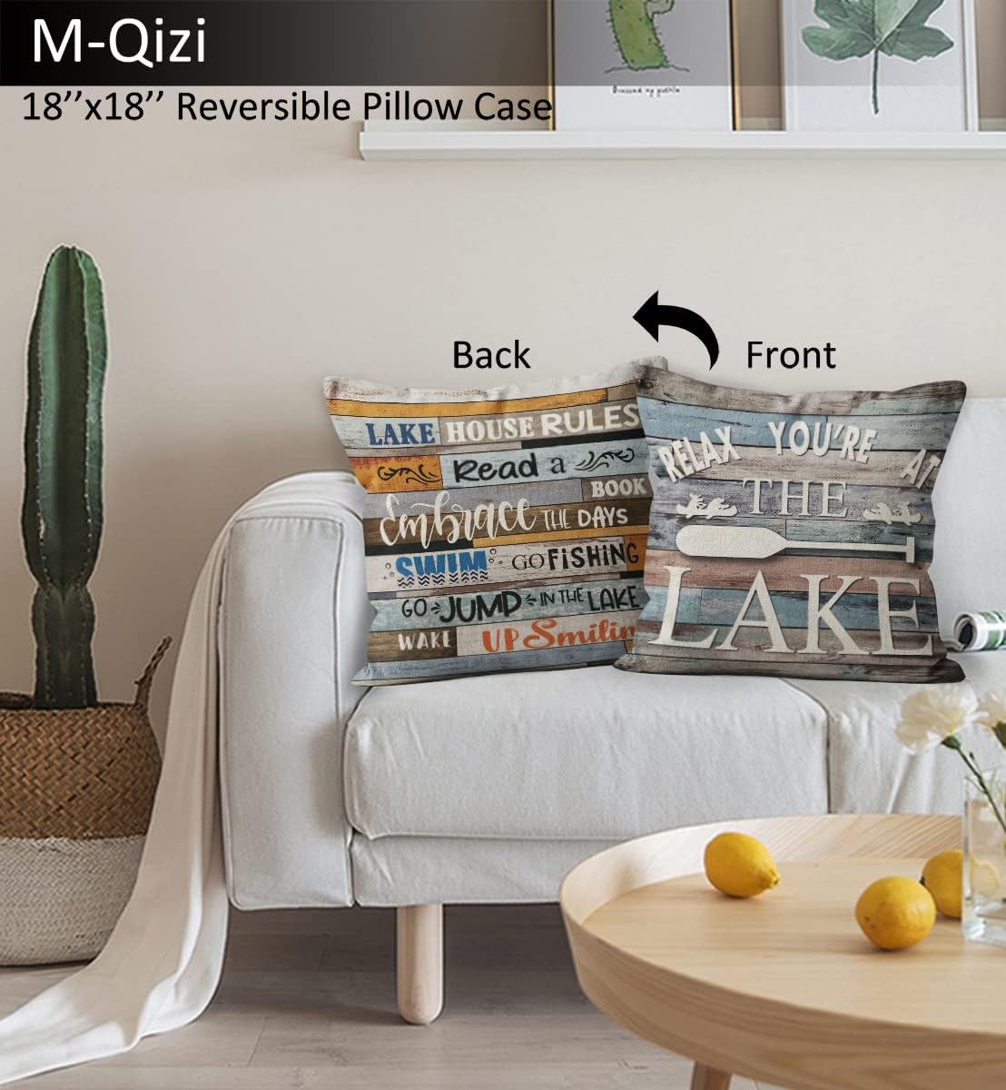 Lake Life – Juego de decoración para exteriores, 1 tapete antideslizante para interiores de 30 x 17 pulgadas, 1 funda de almohada de 18 x 18