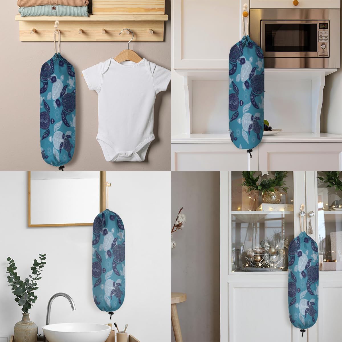 Soporte para bolsas de plástico con diseño de tortuga marina, lavable, grande, soporte para bolsa de comestibles, organizador de bolsas de plástico,