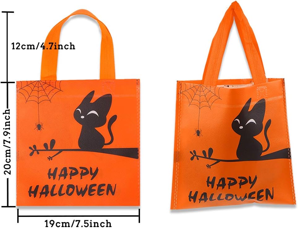 CCINEE 24 bolsas de Halloween no tejidas para golosinas, 8 bonitos patrones de Halloween, bolsas de fiesta con asas para niños, suministros de
