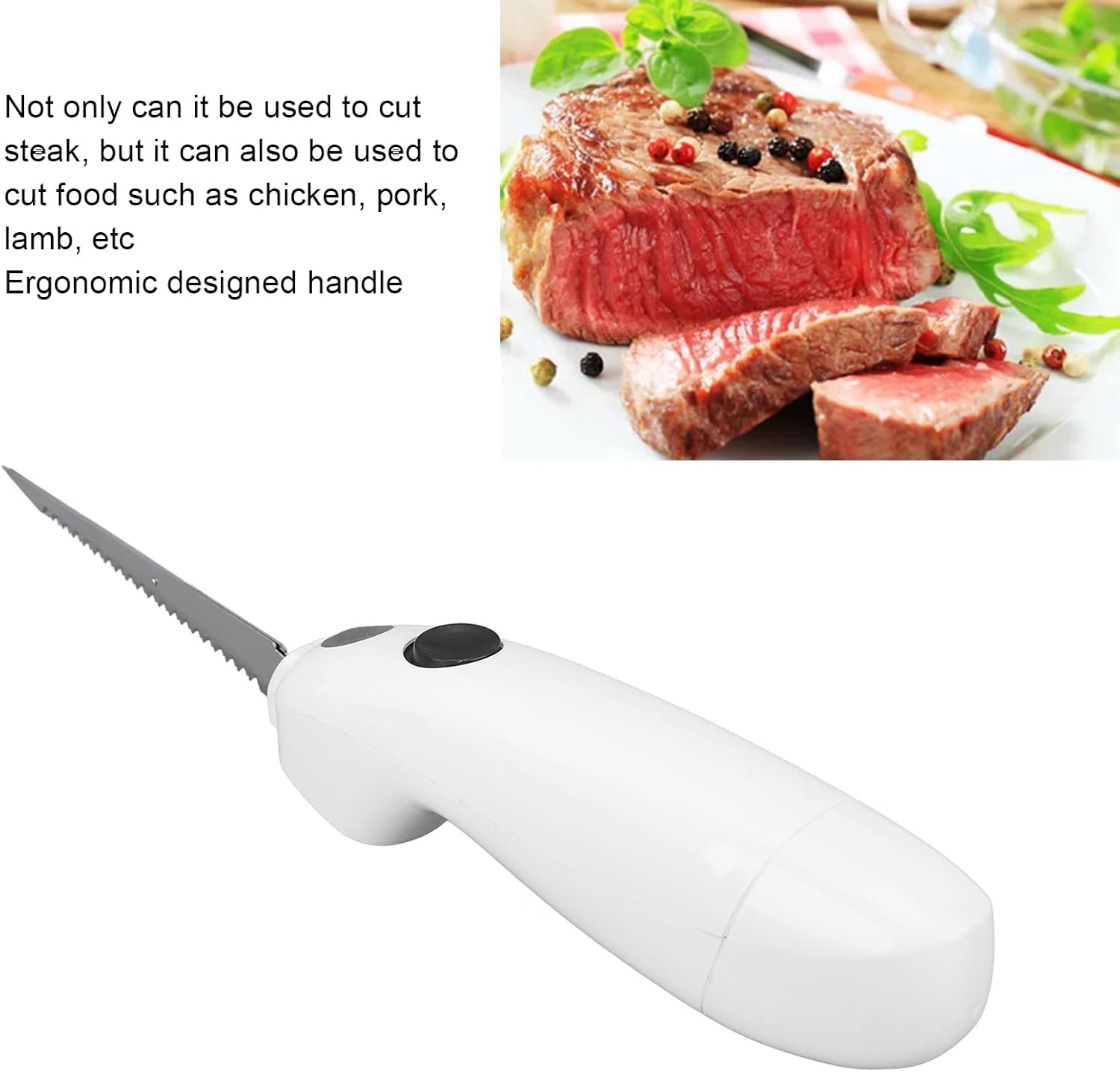 TITA-DONG Cuchillo a batería, cuchillo de carne inalámbrico de acero inoxidable, cuchillo de filete eléctrico recargable para tallar carne, cuchillo