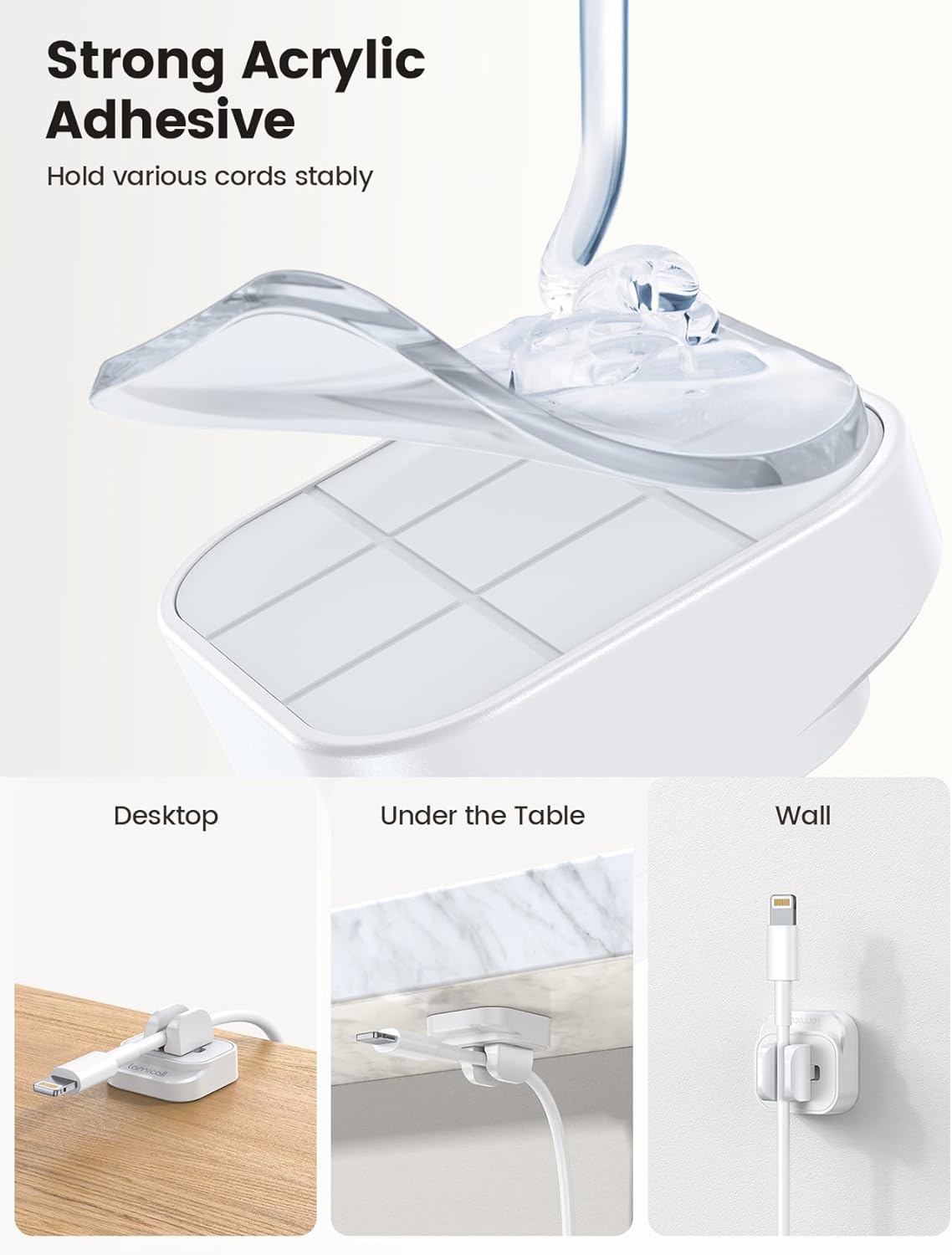 Lamicall – Paquete de 10 clips de soporte de resorte de cable, organizador de cables para escritorio, clip de cable ajustable, organizador de