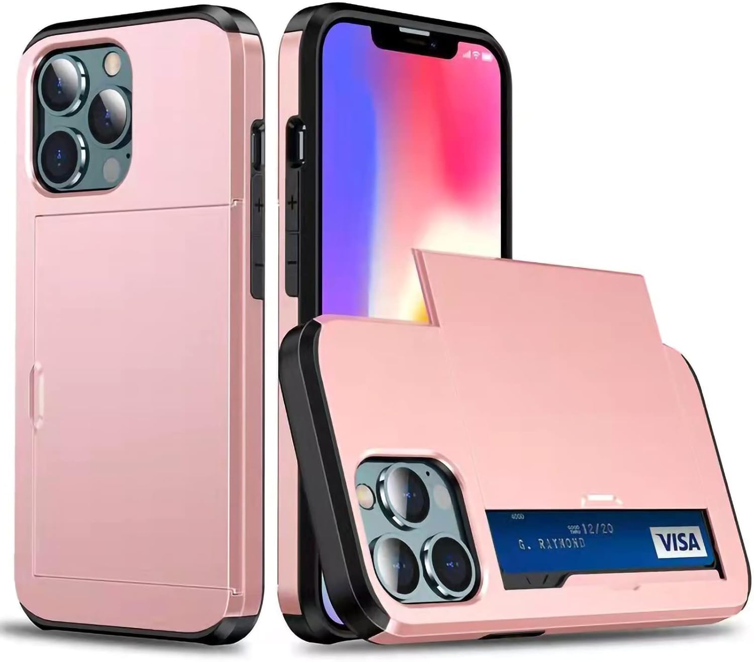 Funda híbrida compatible con iPhone 13 Pro, funda tipo cartera híbrida para iPhone, tarjetero, protección resistente, a prueba de golpes,