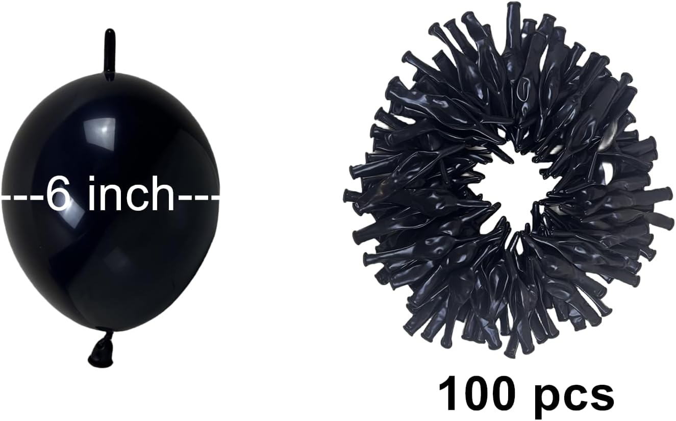 Globos de enlace, 100 globos pequeños de látex negro de 6 pulgadas, globos de cola de aguja de enlace rápido conectados para decoración de