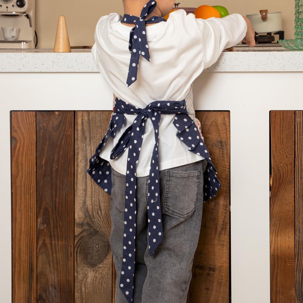 NEOVIVA Delantales de cocina para niñas pequeñas con bolsillos, adorables delantales de algodón para niñas pequeñas