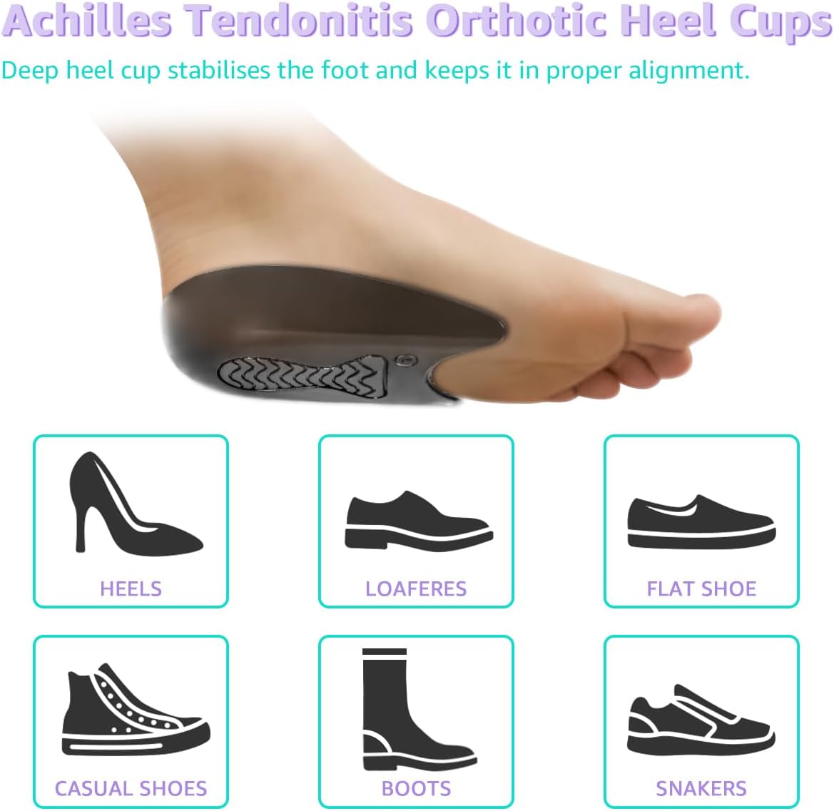Dr. Shoesert Cojín de talón para tendinitis de Aquiles, espolones de talón y fascitis plantar, absorción de impactos, inserciones ortopédicas para