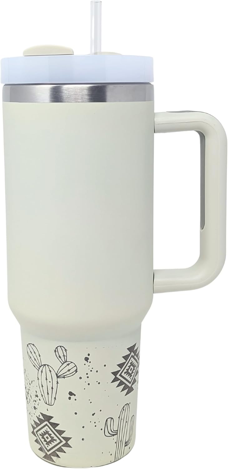 FTB Creative Vaso mate suave de 40 onzas, diseño personalizado, acero inoxidable de doble pared, con tapa y popote (Desert Western, Iced)