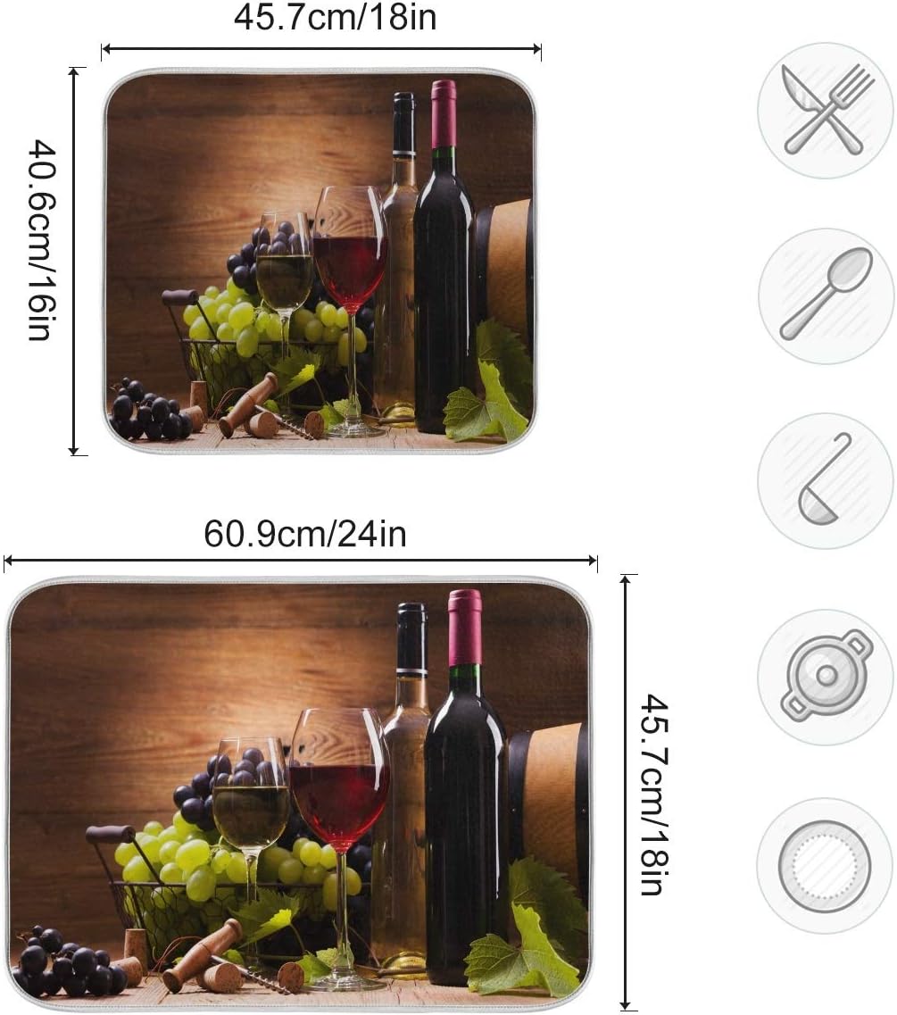 Tapete de secado de platos floral de vino tinto de 16 x 18 pulgadas para cocina, tapete escurridor de platos con estampado de madera vintage, tapete