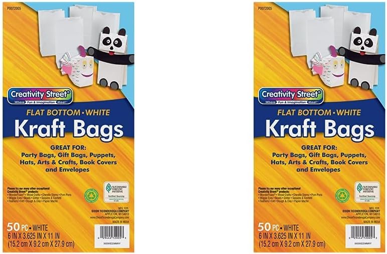 Bolsas de papel kraft arcoíris, 6 x 11 pulgadas, blancas, 50 bolsas (paquete de 2)