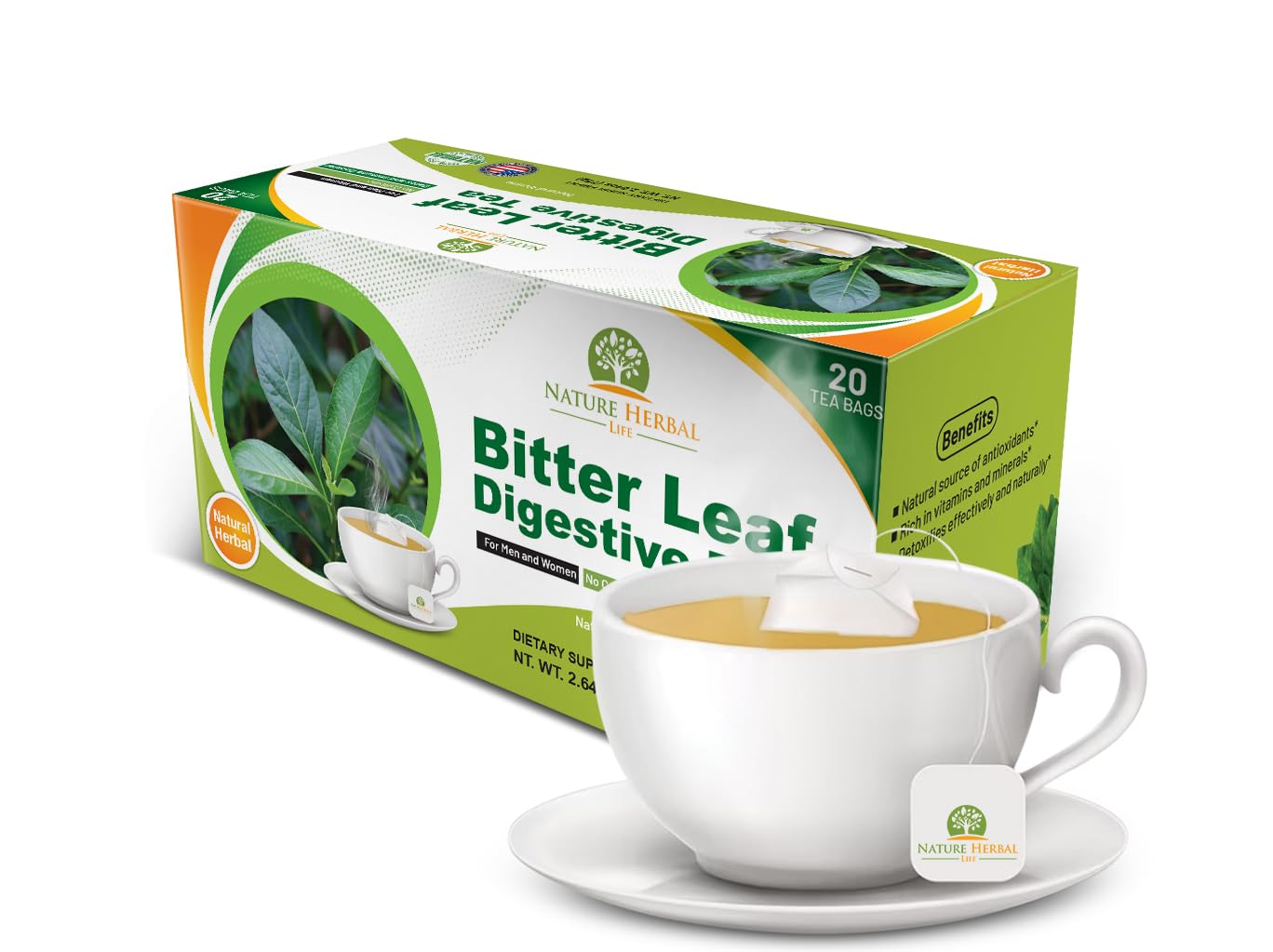 Té digestivo de hoja amarga. Sin cafeína. (20) bolsas de té de hierbas fabricadas en Estados Unidos