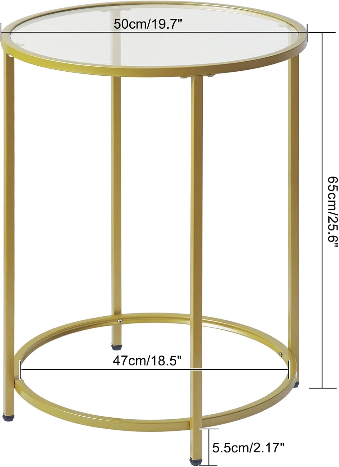 YMYNY UHGD020G – Mesa auxiliar redonda de vidrio templado, mesa auxiliar dorada para oficina, dormitorio, sala de estar, marco de metal, decoración