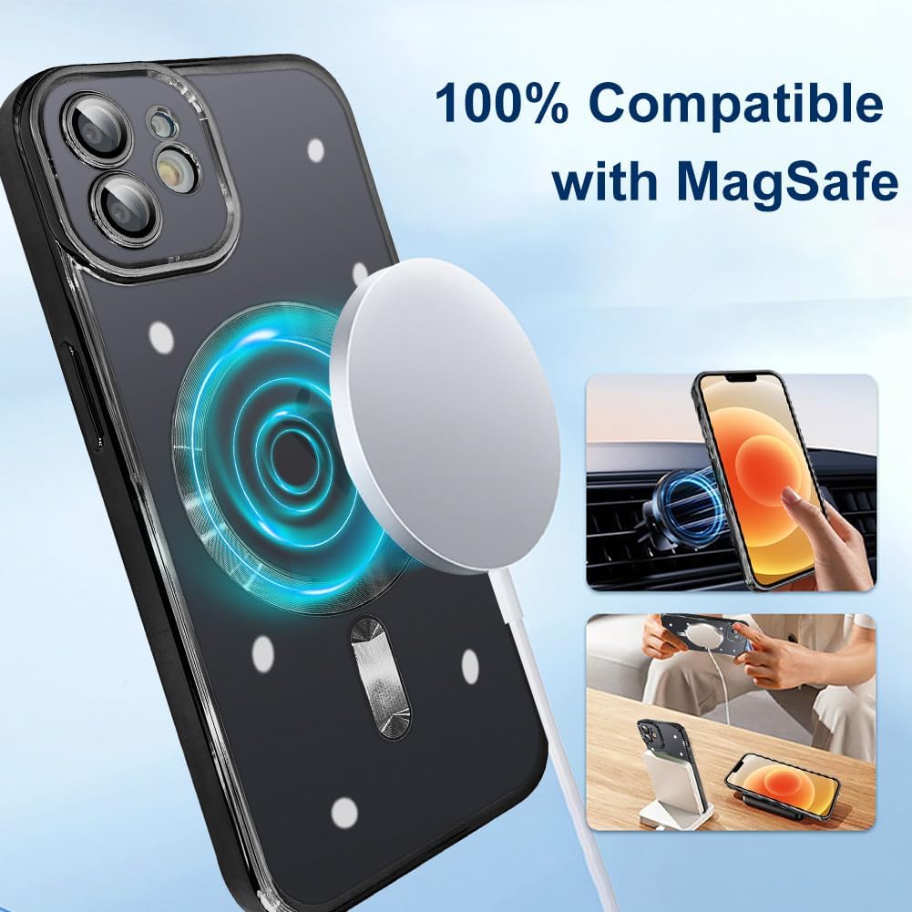 ZIYE Funda magnética para iPhone 12 compatible con MagSafe protector de lente de cámara, cubierta de lujo para mujeres y hombres, funda protectora