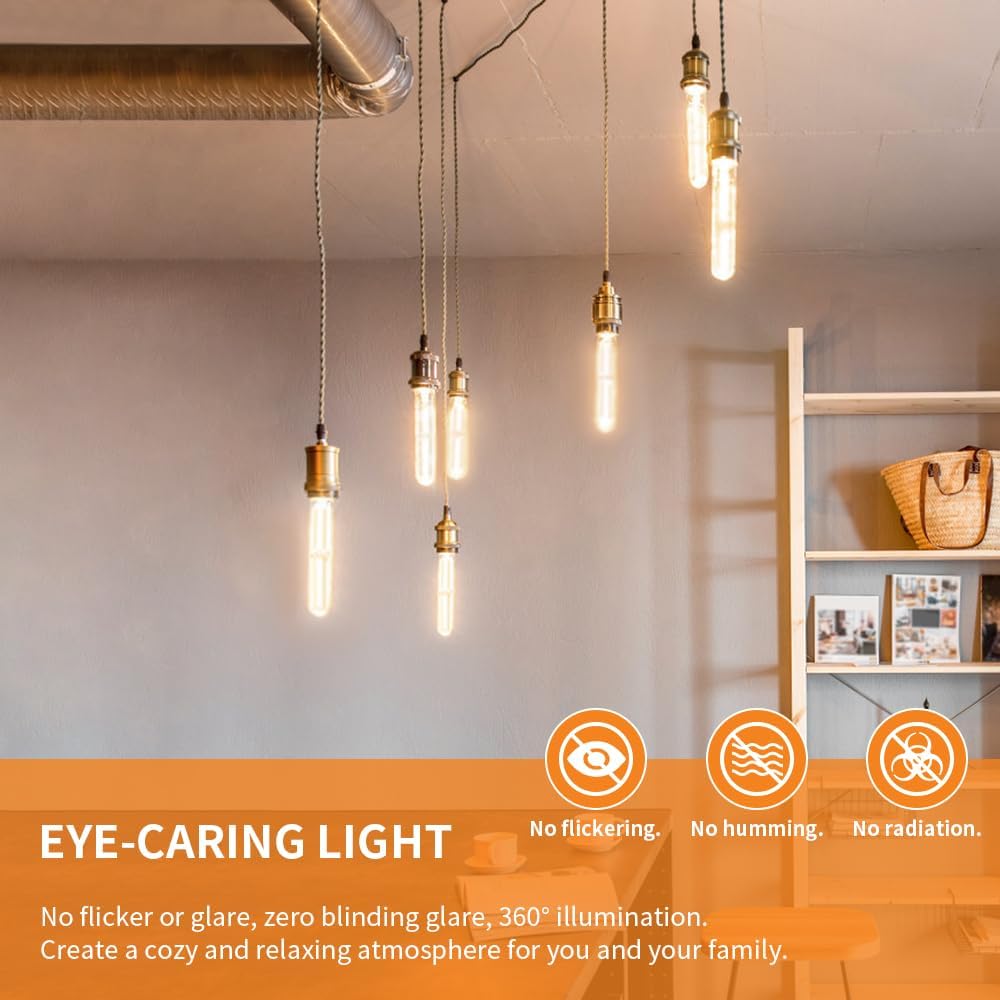 Bombillas LED T10 de color blanco cálido 3000 K, de vidrio transparente, bombilla Edison tubular, regulable, E26, 6 W, igual a 60 W, bombillas