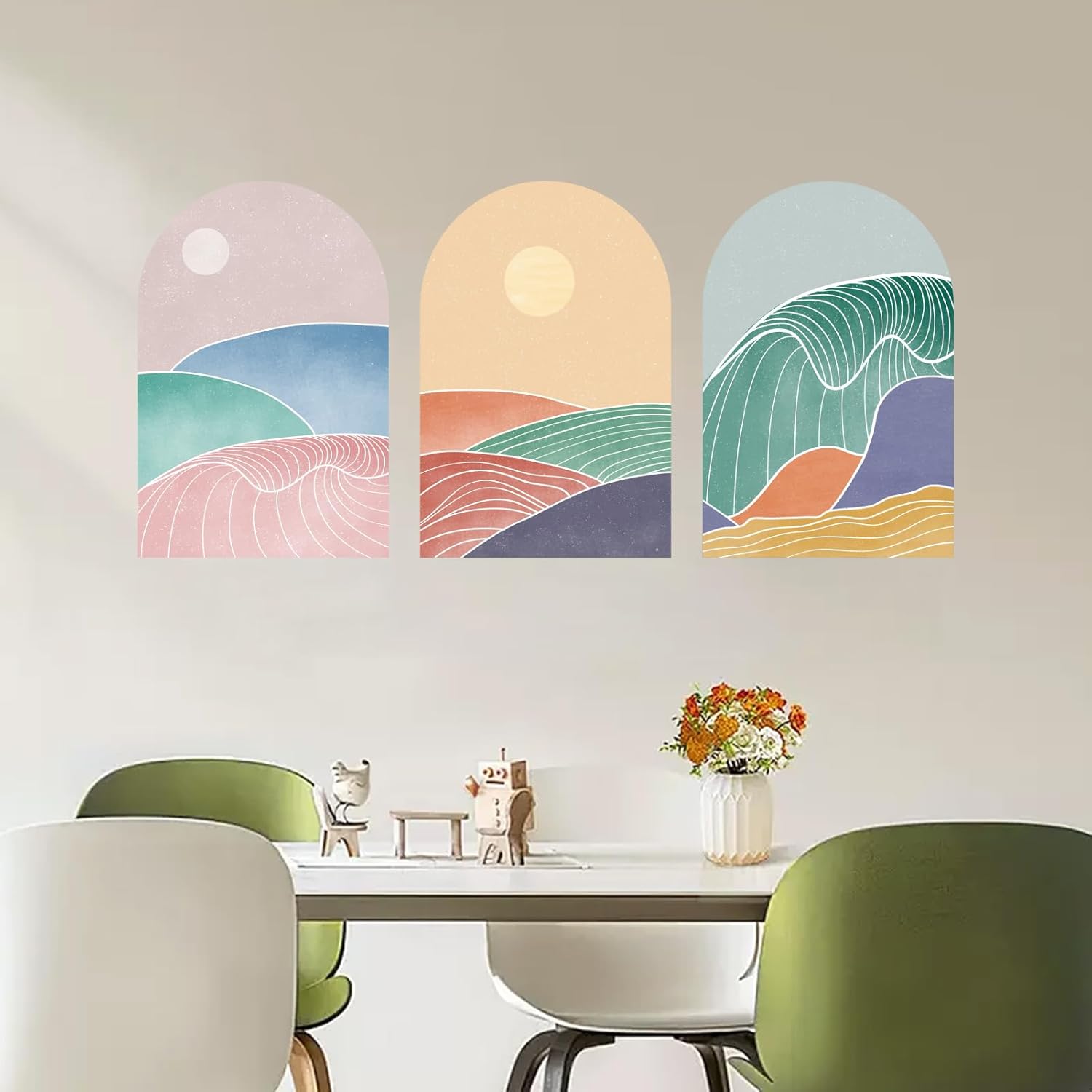 Calcomanía de pared bohemia, calcomanías de pared de arco, mural de montaña, papel tapiz para despegar y pegar, decoración de pared para sala de
