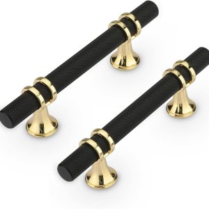 Haliwu Paquete de 6 tiradores de gabinete negros y dorados, tiradores de gabinete moleteados de 3 pulgadas, manijas de gabinete negras de gabinete Haliwu Paquete de 6 tiradores de gabinete negros y dorados, tiradores de gabinete moleteados de 3 pulgadas, manijas de gabinete negras de gabinete