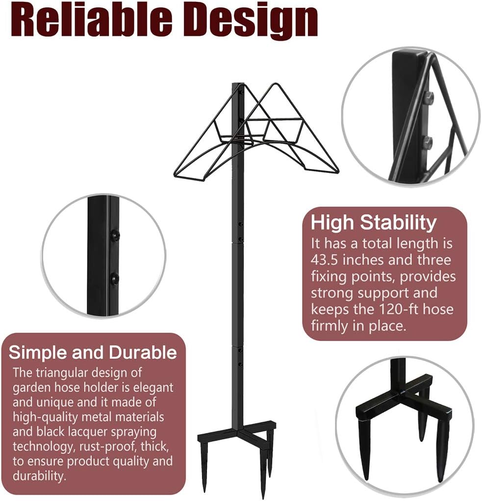 Soporte para manguera de jardín, soporte de manguera de agua de metal de pie, resistente, flexible, organizador de almacenamiento para césped y patio