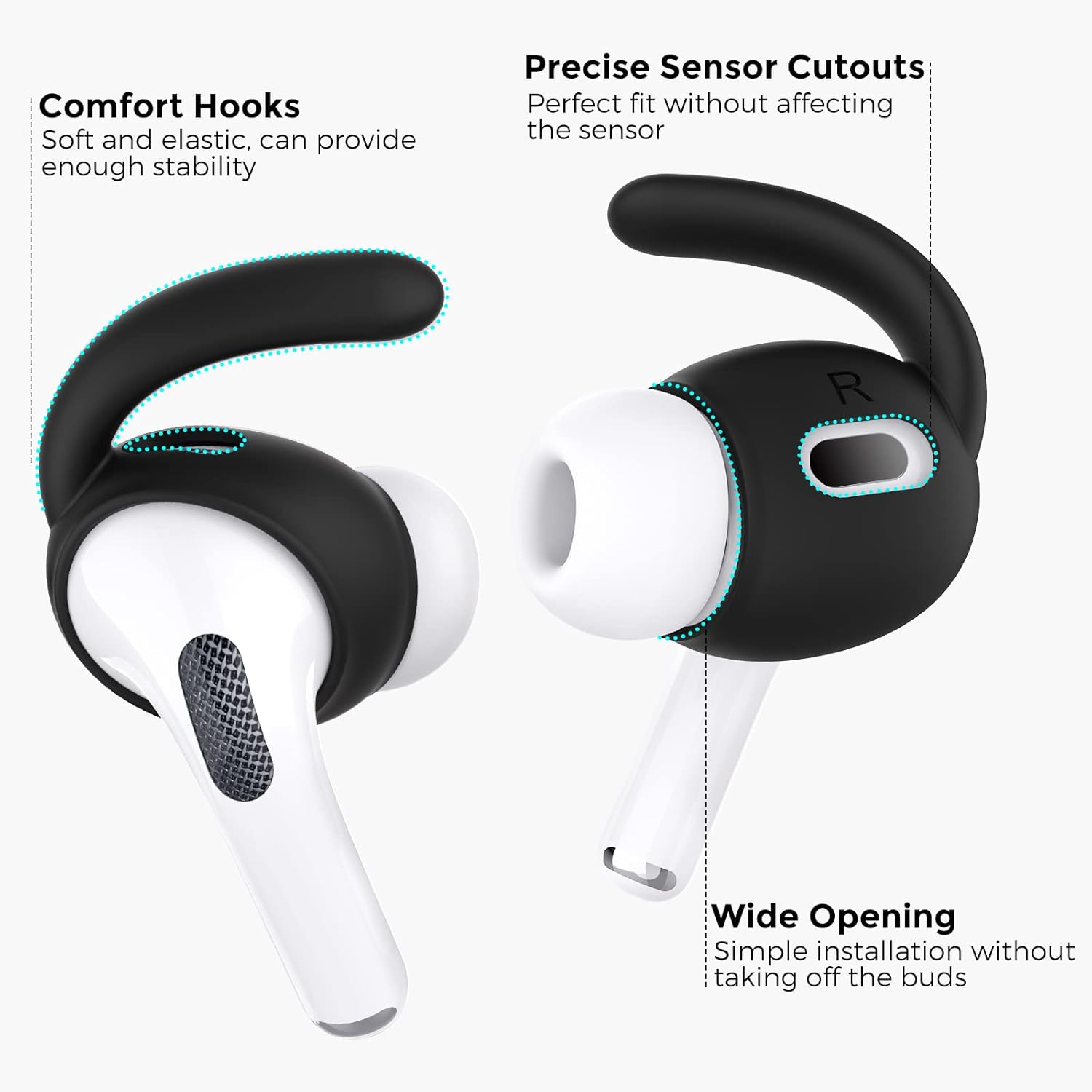 AhaStyle 3 pares de ganchos para los oídos AirPods Pro de 2 generaciónBolsa de almacenamiento añadidaFundas antideslizantes de silicona compatibles