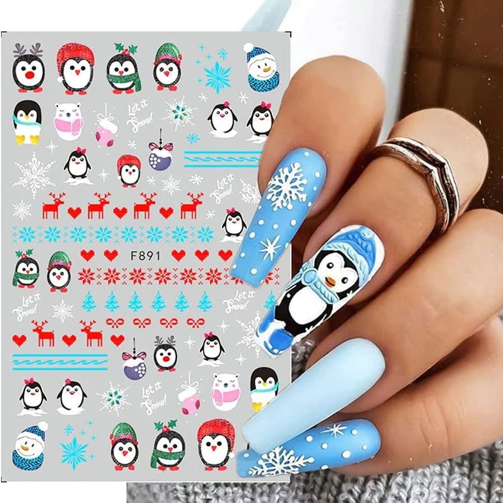 10 hojas de calcomanías de arte de uñas de Navidad, calcomanías autoadhesivas, uñas, vacaciones, niños, lindos copos de nieve rojos de Navidad,