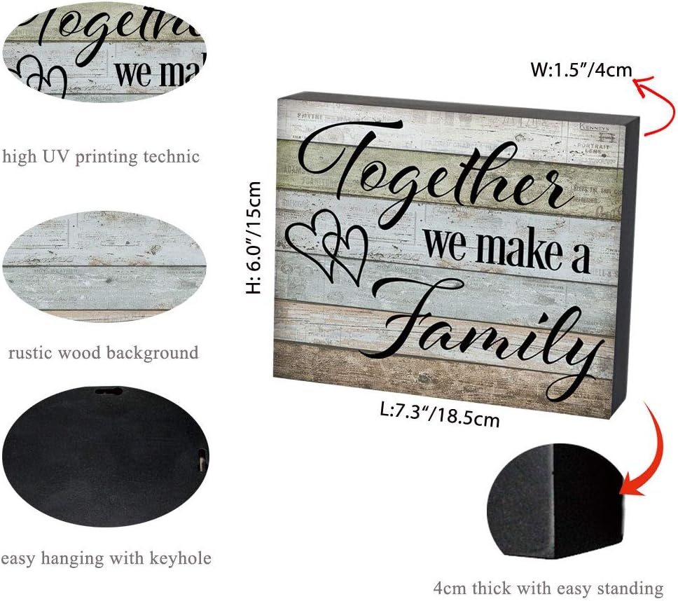 Cartel de madera con texto en inglés Together We Make A Family, para colgar en la pared