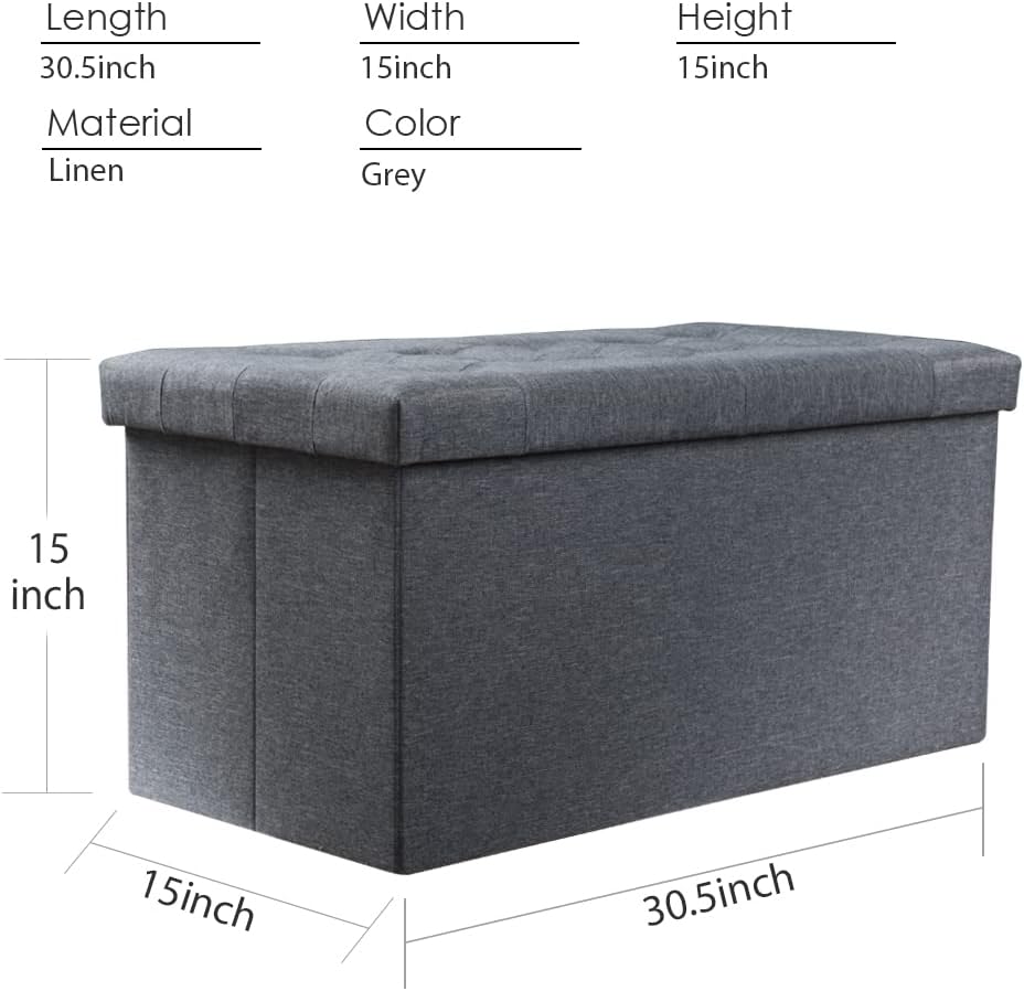 PRANDOM Otomana extra grande con almacenamiento 1 unidad Taburete plegable de lino pequeño con tapa para sala de estar, dormitorio, mesa auxiliar,