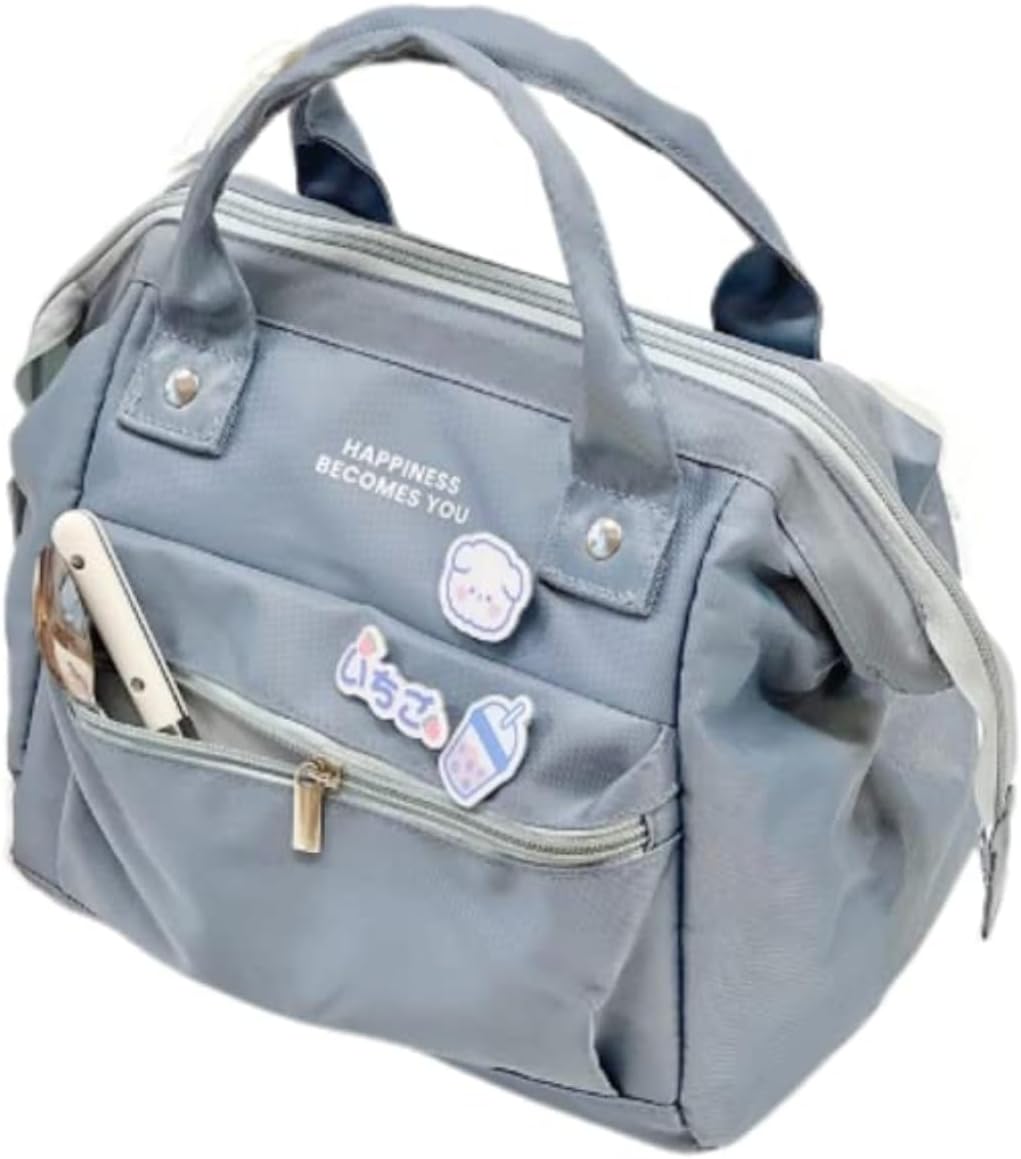 Lonchera kawaii grande para pícnic, bolsa aislada para calientes o fríos, reutilizable, bonita lonchera estética para mujeres (S, azul)