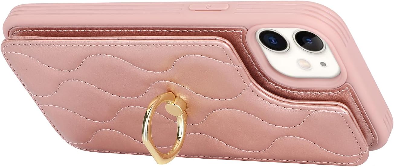 Lipvina Funda para iPhone 12 Mini con tarjetero, soporte para tarjeta de crédito, soporte de anillo de soporte y bloqueo RFID, funda de piel