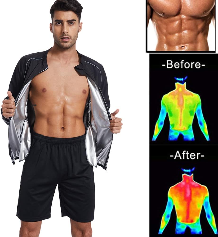 LAZAWG Sauna Jacket for Men Zipper Sweat Sauna Top Long Sleeve Suit Gym Workout Jacket