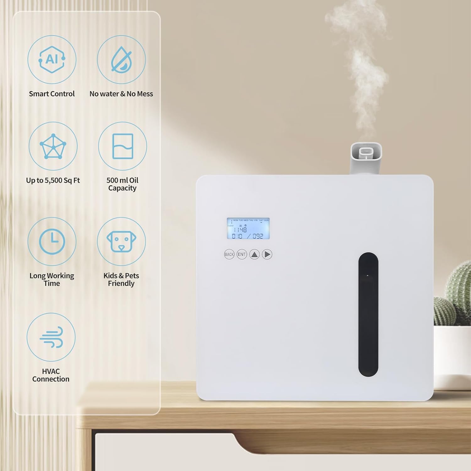 Máquina de aire inteligente de aroma para el hogar, difusor de aroma HVAC de chapa para aceites esenciales con sistema de difusión de aire frío,