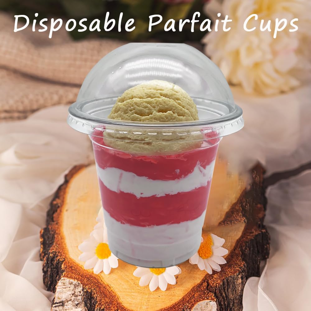 Vasos de plástico transparente, 50 tazas y tapas de 12 onzas, tazas de postre con tapas, ideales para parfaits, pudín, yogur y mini golosinas, tazas