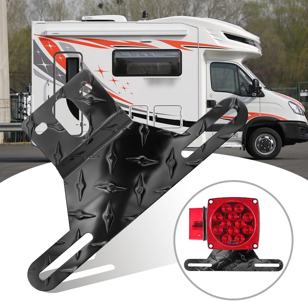 Soporte de luz para matrícula de remolque para camión, caravana, todoterreno, soporte de aluminio para matrícula (color negro, 1 unidad)