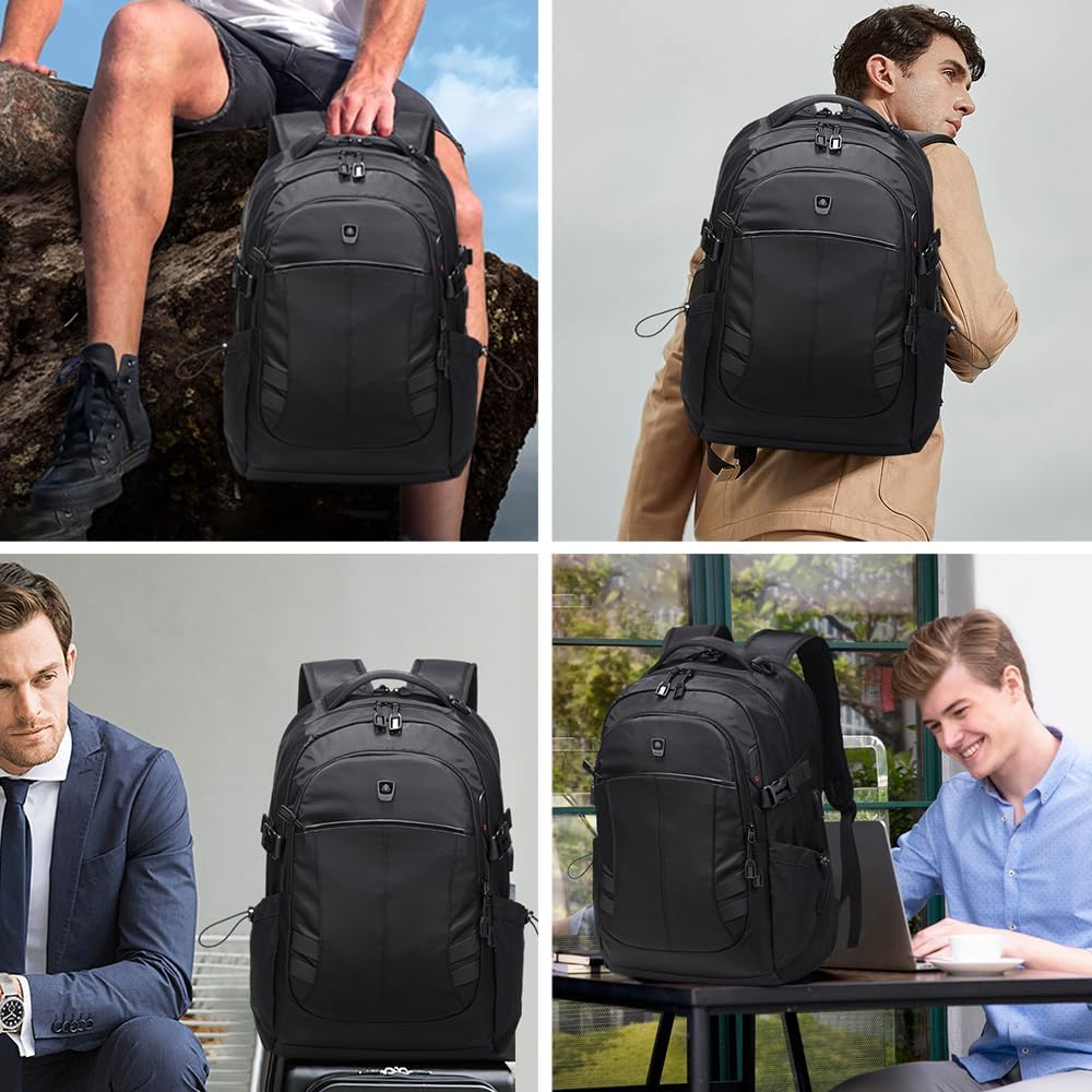 FILLOVE Mochila para computadora de 15,6 pulgadas, Negro -, Mochilas de lona